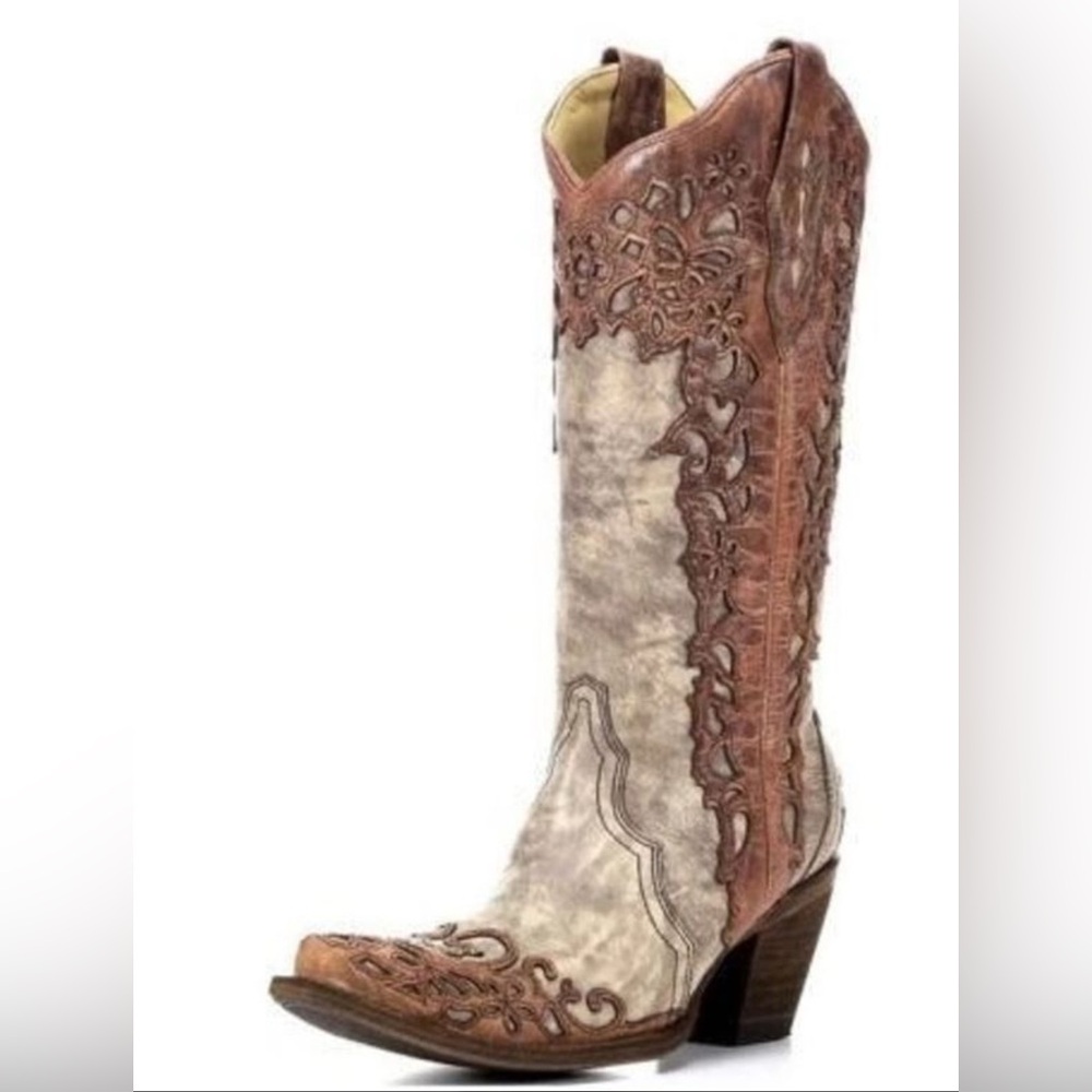 CORRAL VINTAGE Addison A2665 Size 6.5M Sand/Gray/Cognac Laser-Cut Cowgirl Boots